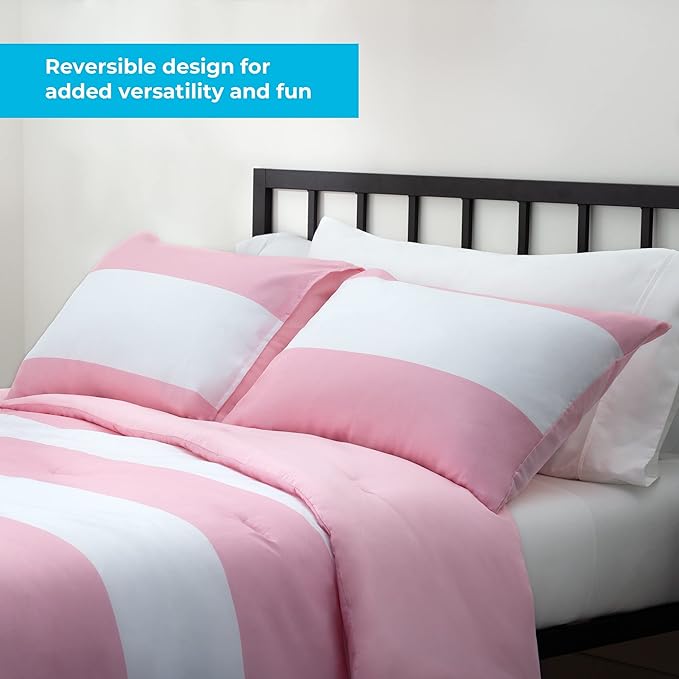 LINENSPA All Season Hypoallergenic Down Alternative Microfiber Comforter, Queen, Pink/White