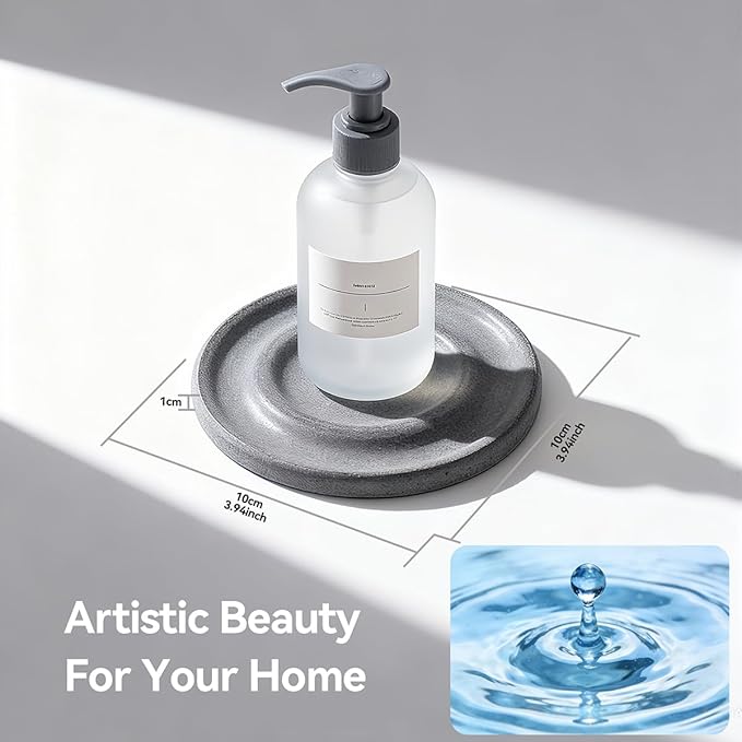 Round Diatomite Stone Soap Dish & Tray - Water Absorbing Soap Holder for Bathroom Kitchen Sink, Quick Dry Sponge Holder, Bar Soap Organizer, Non-Slip Drying Tray & Coasterr(Light Gray)