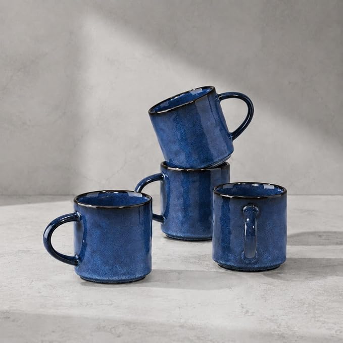 HaWare 14OZ Coffee Mugs Set of 4, Stoneware Coffee Cups with Handle, Latte Mug for Man, Woman, Dad, Mom, Modern Tea Mugs for Latte/Cappuccino/Cocoa/Milk, Dishwasher& Microwave Safe, Starry Blue