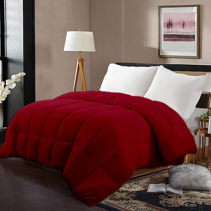 All Season Hypoallergenic Luxurious Down Alternative Cotton Comforter, Ultra-Soft 750 Fill-Power Palatial King Size Measure 98" x 120", Burgundy