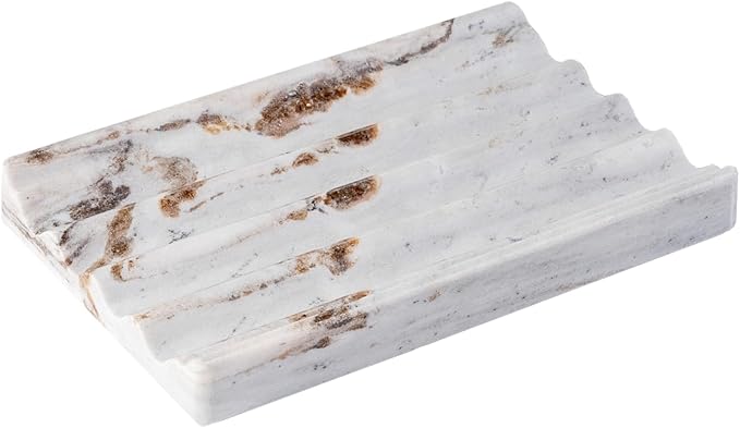 Karibiber Soap Holder, Marble Soap Dish for Shower, Bar Soaps Holder with Water Ripple Design, Easy Cleaning Soaps Saver for Kitchen Sink，Bathroom, Executive Indian Natural Stone Soap Tray