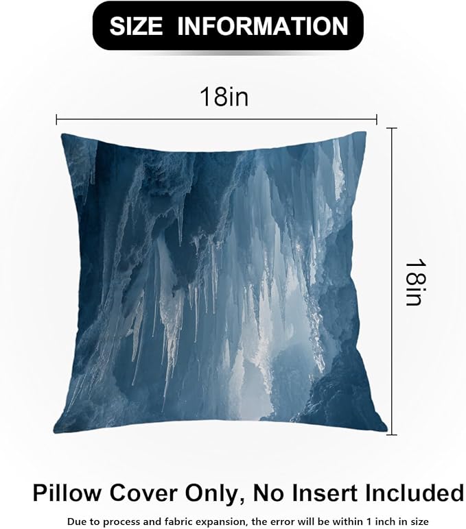 Shrahala Icicles Stalagmites Ice Cave Decorative Couch Cover, Icicles and Stalagmites in Cave Square Throw Pillows Blended Double-Sided No Inserts for Bedroom Living Room Set of 2 (18 x 18 in)