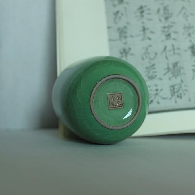 TeaCups Handmade Celadon Ceramic 5oz Japanese Style Coffee Cup Porcelain Mugs for Tea and Beer(1, Army Green Cracking)