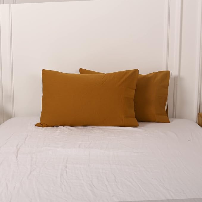 Simple&Opulence Linen Pillowcases 1 Pair Basic Style 55% Euro Linen 45% Cotton Blend Solid Color Flax Shams Set of 2, King Size 20"x40", Rust