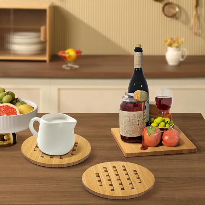 Bamboo Trivet Kitchen Bamboo Hot Pads Mat Set for Hot Dishes/Bowl/Teapot/Hot Pot Holders (Large 20 cm 8pack)