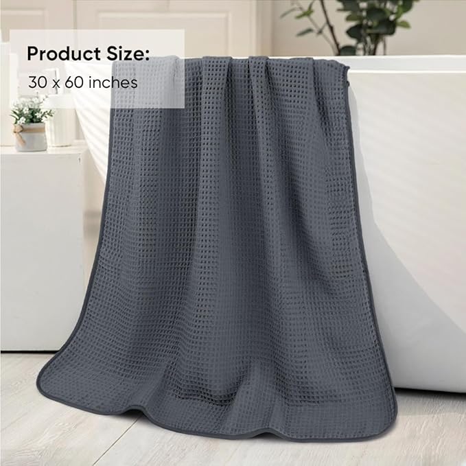 HOMEXCEL Waffle Bath Towels Set 4 Pack, Premium Microfiber Bathroom Towels, Ultra Soft, Lightweight, Highly Absorbent and Quick Dry Towel for Bathroom, Gym, Shower, Hotel, and Spa, 30 x 60 Inch, Grey