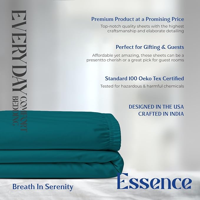 Mayfair Linen 100% Organic Cotton Percale Weave Fitted Sheet Twin XL Size, Teal, 1 Deep Pocket Twin XL Fitted Sheet, Fits Mattress Upto 16" Crisp and Cool Bed Linen, Luxury GOTS Certified Sheets