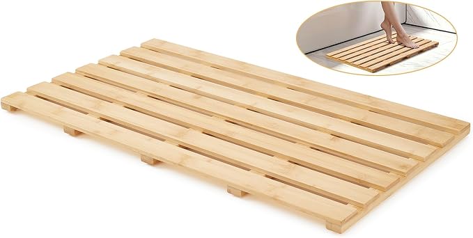 Bamboo Bath Mat for Tub, Non Slip Bath Mat for Shower, Waterproof Wood Bath Mat for Tub, Shower, Swimming Pool, Indoor ＆ Outdoor (31.3"*18.1")