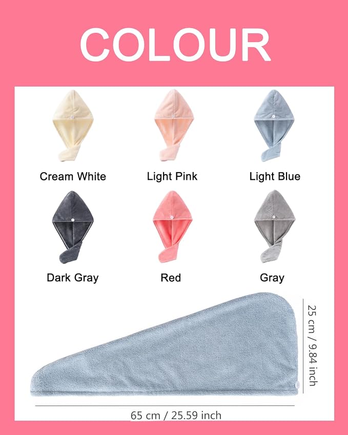 Lumimi Luxury Microfiber Hair Towel Gift Set 6 Pack - Spa Quality Anti-Frizz Turbans with Button Closure, Quick Dry for Long/Curly Hair, Premium Bath Accessories for Women