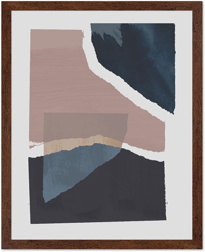 Monem Art Torn Paper Abstract Collage Print - Minimalist Scandinavian Art Poster - Wall Decor for Living Room, Bedroom or Office - 12x16 Brown Framed Wall Art by Mareike Bohmer