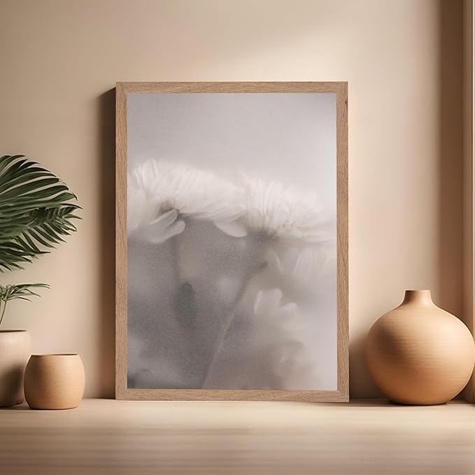 Monem Art Ethereal White Flower Print - Minimalist Botanical Photography Poster - Wall Decor for Living Room, Bedroom or Office - 16x20 Beige Framed Wall Art by Mareike Bohmer