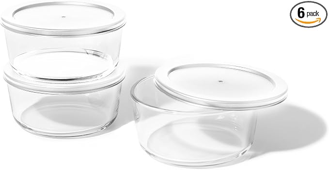 6-Piece Glass Food Storage Containers Set (3 Containers + 3 BPA-Free Lids) | 4-Cup, Leakproof | Microwave, Freezer, Oven & Dishwasher Safe | Ideal for Meal Prep & Pantry Organization, White