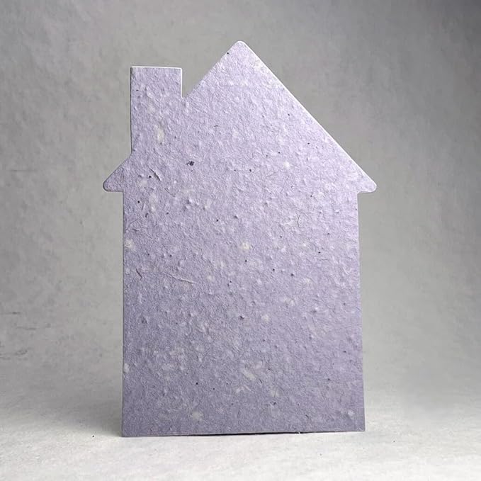Of The Earth Handmade Paper - Wildflower Seed Paper House Shaped Cards - w/Seeds & Petals - 5" x 7" - Set of 8 - Guides & Envelopes Included (15s Lavender)