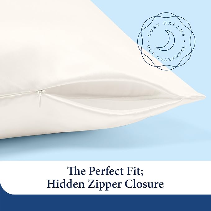 Cosy House Collection 100% Pure Silk Pillowcase | Pure Mulberry Silk - Cooling, Breathable, 22 Momme 6A High-Grade Fibers + Hidden Zipper Closure (King, White)