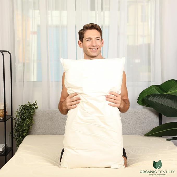 ORGANIC TEXTILES 100% Natural Kapok Pillow for Sleeping with Organic Cotton Cover, (King Size), GOTS Certified, Adjustable Loft, Cooling and Breathable, Easy Care, Back, Side, and Stomach Sleeper