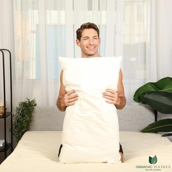 ORGANIC TEXTILES 100% Natural Kapok Pillow for Sleeping with Organic Cotton Removable Cover (King Size), GOTS CERTIFIED, Adjustable Loft, Cooling and Breathable, Easy Care, Back, Side, Stomach Sleeper