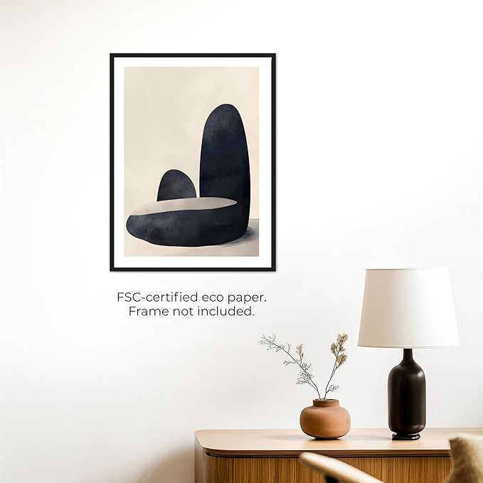 Moonow7 Minimal Abstract Wall Art Prints, Zen Black Stone Poster for Living Room, Bedroom, Entryway, Home Office, and Reading Nook, Scandinavian Decor, Unframed A4 / 8x12” / 21x29.7 cm