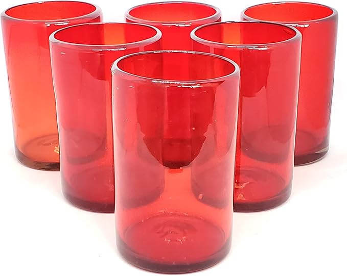 Solid Ruby Red 14 oz Drinking Glasses (set of 6), Recycled Glass, Lead-free, Toxin-Free (14oz Drinking)