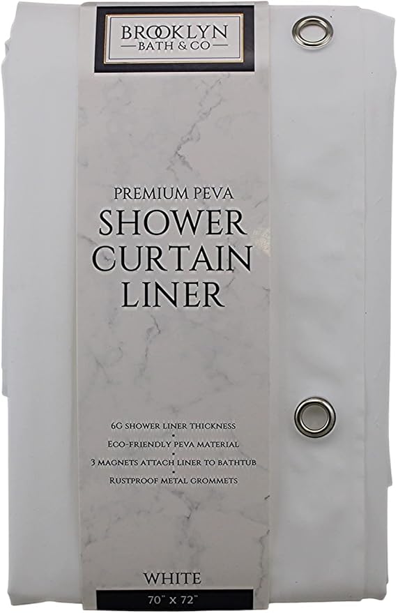 Dependable Industries inc. Essentials Premium 6 Guage PEVA Shower Curtain Liner - PVC Free Magnetized Bottom Odorless with Rustproof Grommets (White)