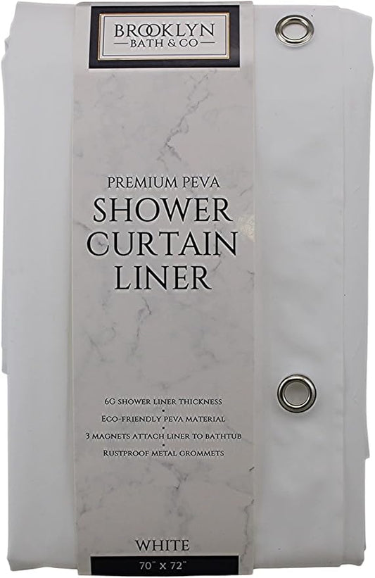 Dependable Industries inc. Essentials Premium 6 Guage PEVA Shower Curtain Liner - PVC Free Magnetized Bottom Odorless with Rustproof Grommets (White)