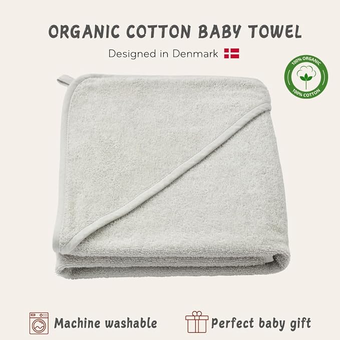 Hooded Baby Towels – 100% Organic Cotton Baby Bath Towels – Baby Boy Newborn Essentials - Super-Soft and Absorbent. (Pearl Grey)