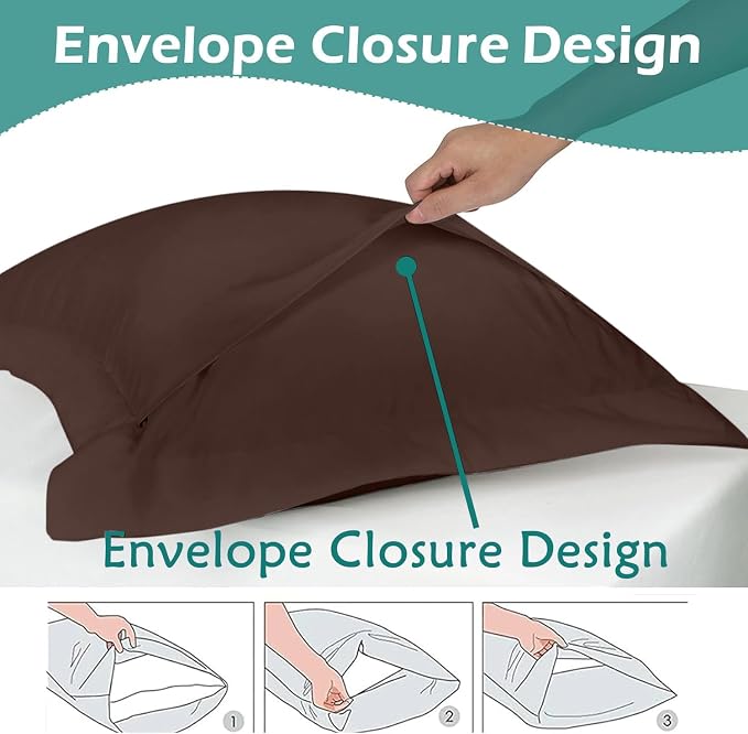 2 Pack Pillow Shams King Size 20x36 – 600 Thread Count 100% Organic Cotton Brown Pillow Covers with 2 Inch Decorative Flange, Premium Hotel-Quality Pillowcases Set of 2