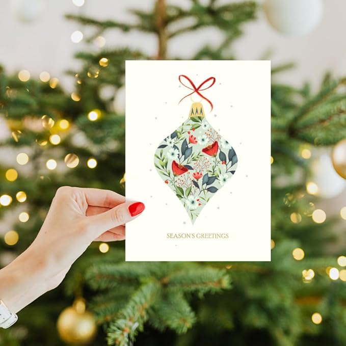Tree-Free Greetings - Season's Greeting Card - Artful Designs - 1 Card + Matching Envelopes - Made in USA - 100% Recycled Paper - 5 x 7 - Elegant Ornament (VO80672)