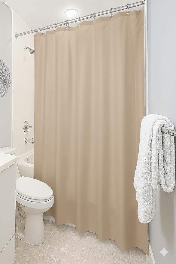 Dependable Industries inc. Essentials Bathroom Magnetized Shower Curtain Liner with Metal Grommets Waterproof (Beige)