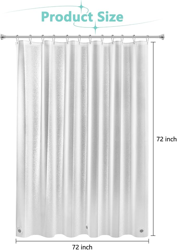 Seenus Waterproof Plastic Glitter Shower Curtain White, Sparkle PEVA Shower Curtain Liner with 3 Large Magnets, 72 x 72 inch Blingbling Shimmery Bathroom Décor Shower Curtain