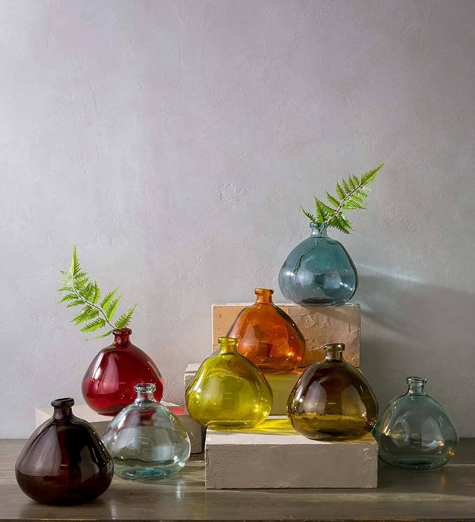 VivaTerra Recycled Round Glass Balloon Vase – Handblown Glass Vases for Centerpieces – Unique Organic Shape in a Delicate Chocolate Color – Sustainable and Unique Home Decor (9" H x 8" Dia.)