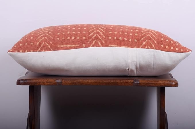 Trade Star Handmade Mudcloth Throw Pillow Cover Lumbar Pillow Shams Handwoven Pillow Case 100% Cotton Pillow Cover for Bed Decor Decorative Living Room (Rust Snow 12X24 INCHES)