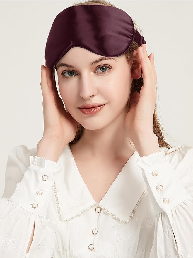 100% Mulberry Silk Eye Mask for Sleeping with Silk Wrapped Adjustable Strap,Burgundy