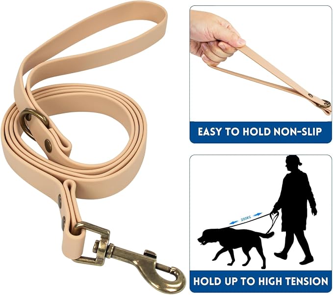 Wisedog Waterproof Dog Collar and Leash Set, L, Sand Color | Adjustable Puppy Collar, Cute Tag, 5FT Leash, Includes Poop Bag, For Small Medium Large Dogs