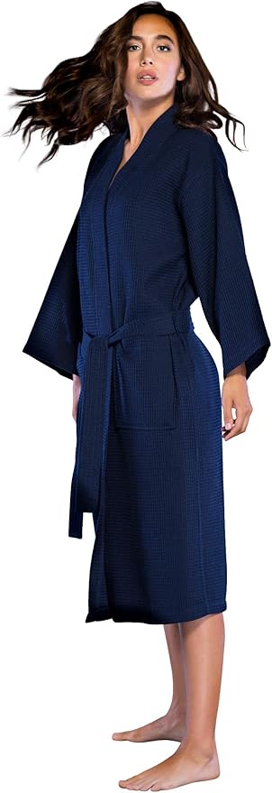 Turquaz Lightweight Long Waffle Kimono Spa Robe for Women