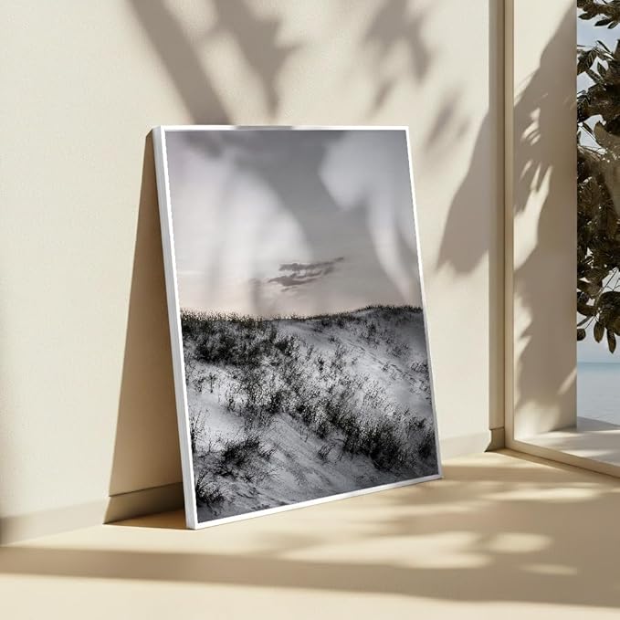 Monem Art Snowy Sand Dunes Landscape Print - Minimalist Winter Nature Poster - Wall Decor for Living Room, Bedroom or Office - 8x10 White Framed CANVAS Wall Art by Mareike Bohmer