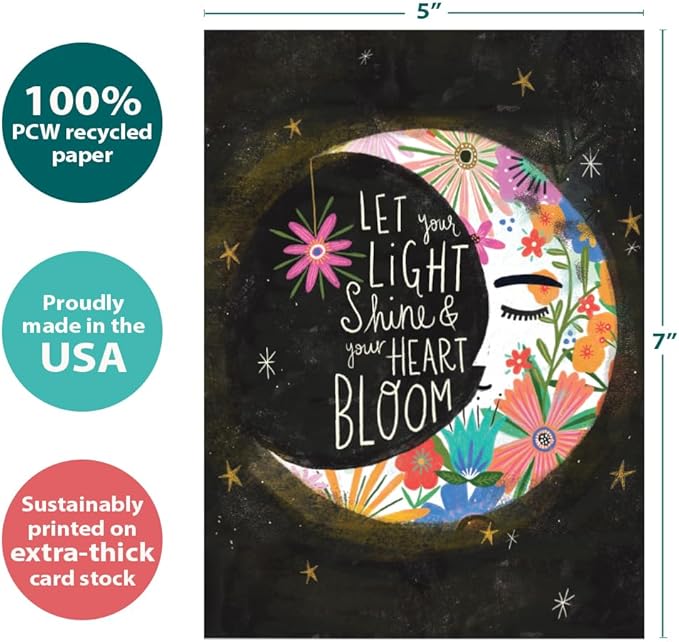 Tree-Free Greetings - Birthday Card - Artful Designs - 1 Card + Matching Envelope - Made in USA - 100% Recycled Paper - 5 x 7 - Let Light Shine (GO65250)
