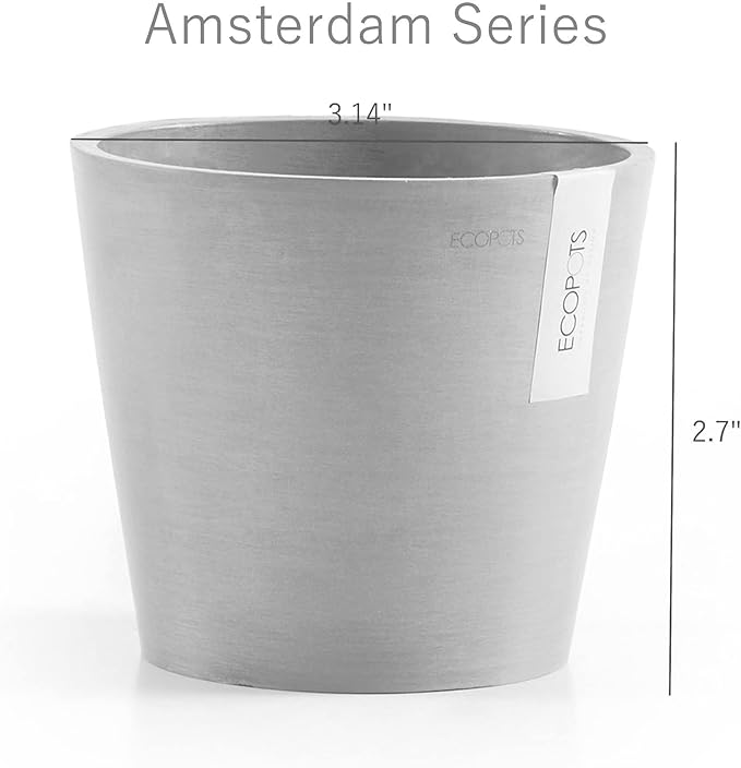 Ecopots Amsterdam Mini Durable Modern Round Recycled-Based Composite Flower Pot Planter, Grey, 3"