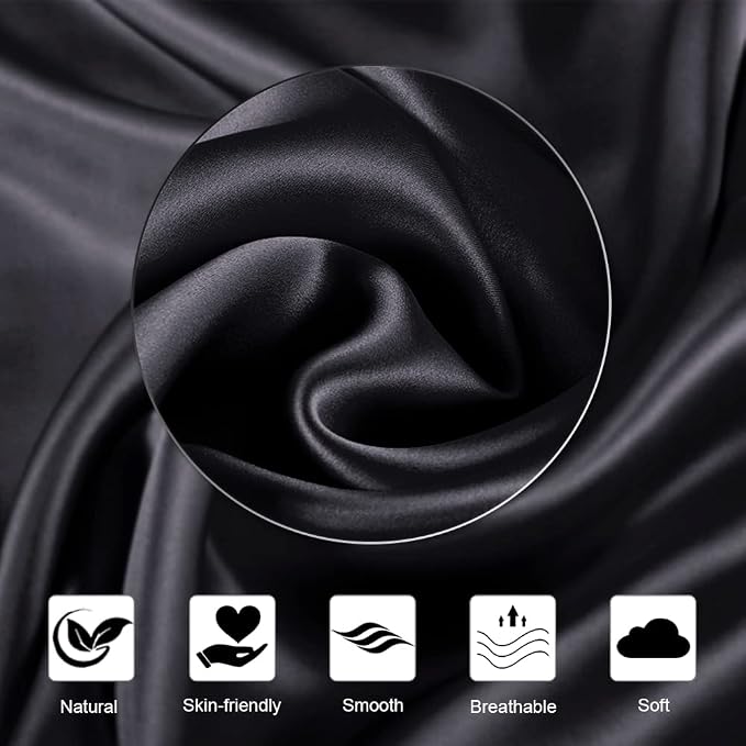 Ravmix Silk Pillow Cases 2 Pack with Zipper, 21momme Mulberry Silk Pillowcase for Hair Skin, Soft Smooth Breathable Cool Pillow Cover for Beauty Sleep with Gift Box(Standard 20"x26", Black)