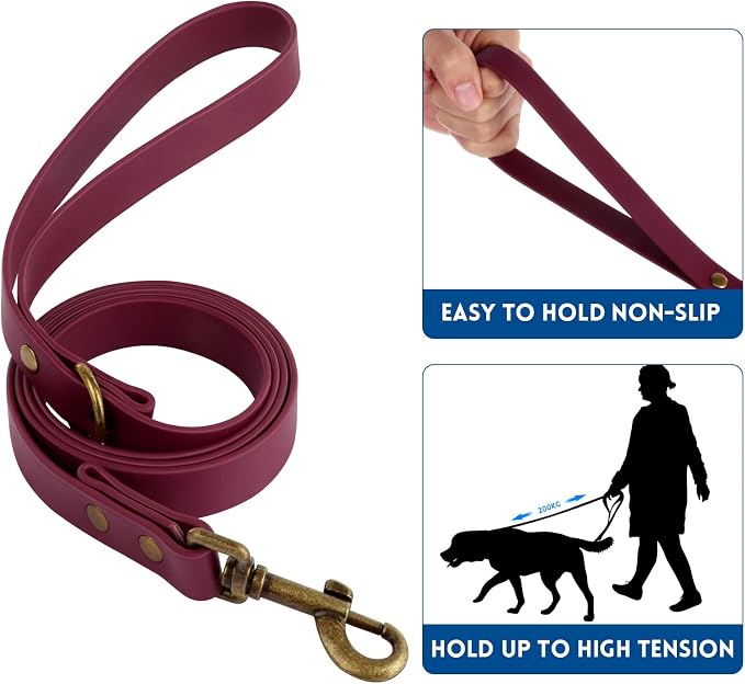 Wisedog Waterproof Dog Collar and Leash Set, S, Burgundy | Adjustable Puppy Collar, Cute Tag, 4FT Dog Leash, Includes Poop Bag, For Small Medium Large Dogs