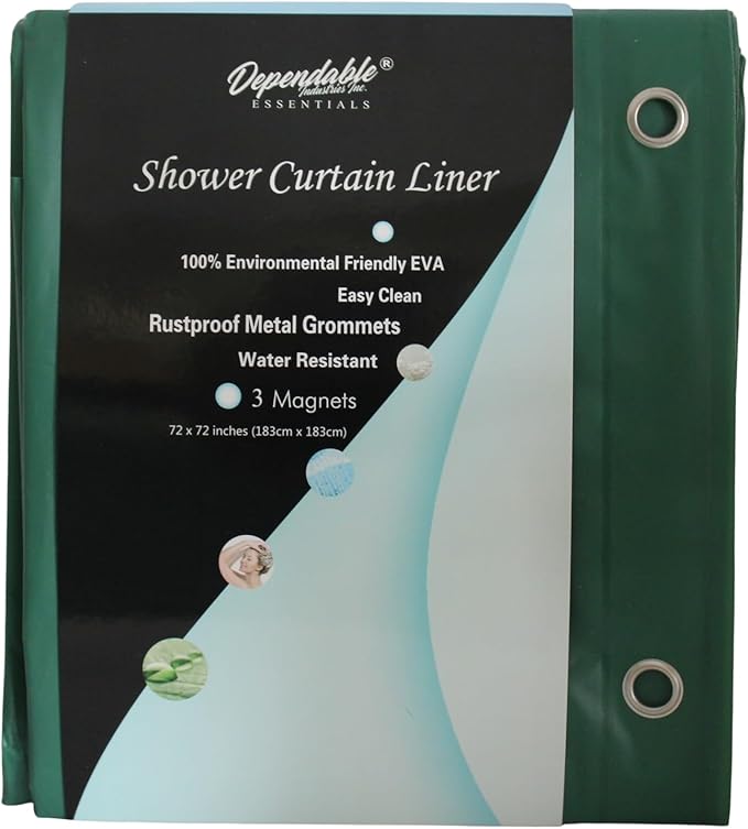 Dependable Industries inc. Essentials Premium 6 Gauge EVA Shower Curtain Liner - PVC Free Magnetized Bottom Odorless with Rustproof Grommets (Hunter Green)