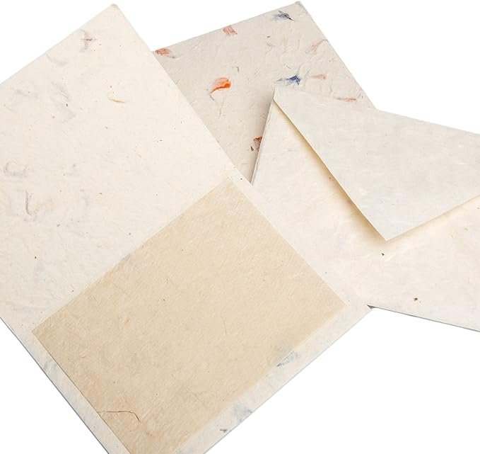 HIMALAYAN BAZAAR Lokta Paper Greeting Cards and Envelope Set - Ecofriendly Stationary Blank Note Cards | All Occasion Greeting Cards | Handmade in Nepal