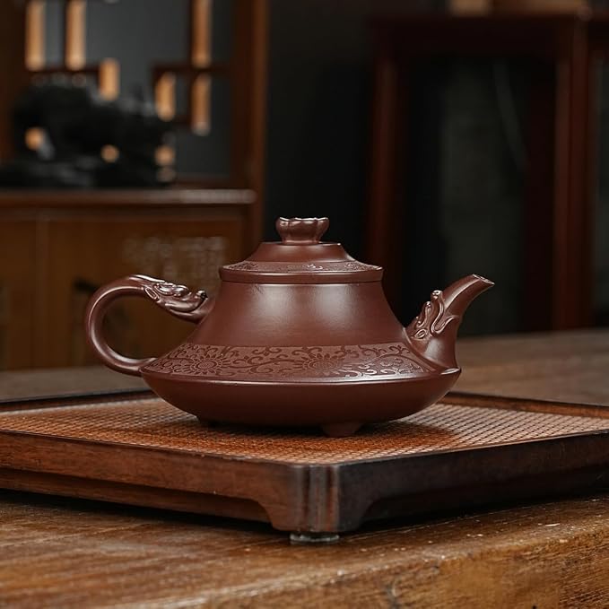 Zisha Teapot, Chinese Yixing Clay Handmade Tea Pot 9.5 Oz, Infuse Brew Kung Fu Loose Leaf Tea Maker (YunLu,Zini Purple Clay)