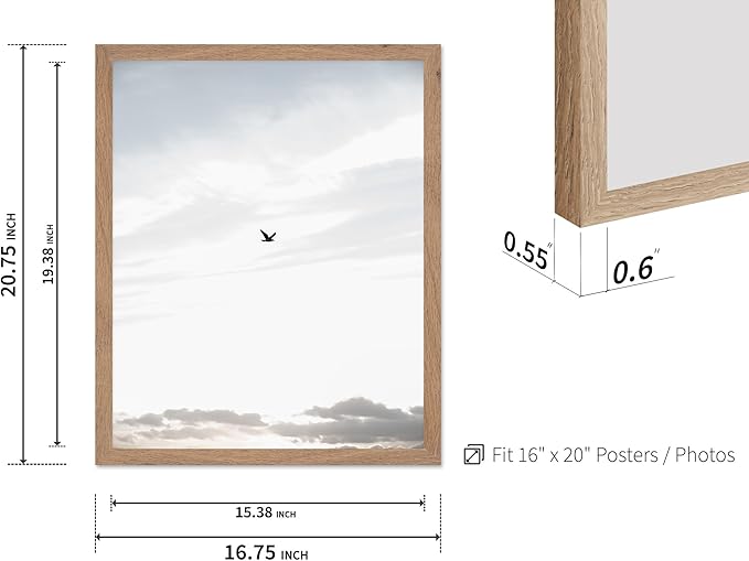 Monem Art Minimalist Bird in Sky Photography Print - Moody Nordic Landscape Art Poster - Wall Decor for Living Room, Bedroom or Office - 16x20 Beige Framed Wall Art by Mareike Bohmer