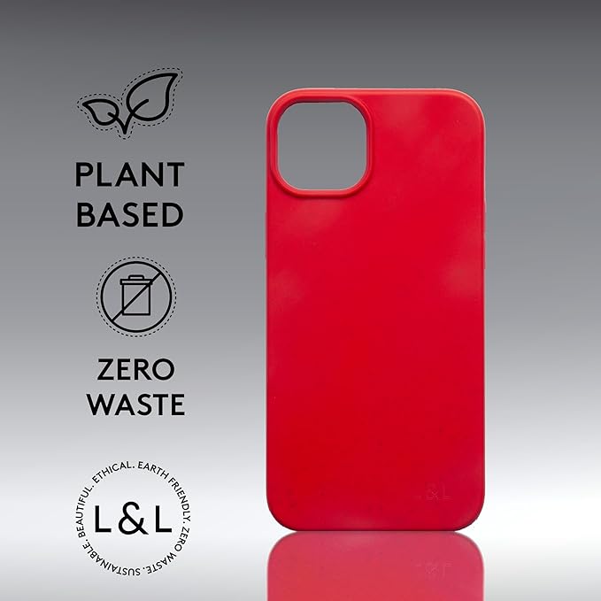 LOAM & LORE Biodegradable Phone Case for iPhone 15 Plus, Plastic Free Eco Friendly Phone Case, Plant Based Compostable iPhone 15 Plus, Premium Zero-Waste Phone Cover (Red)