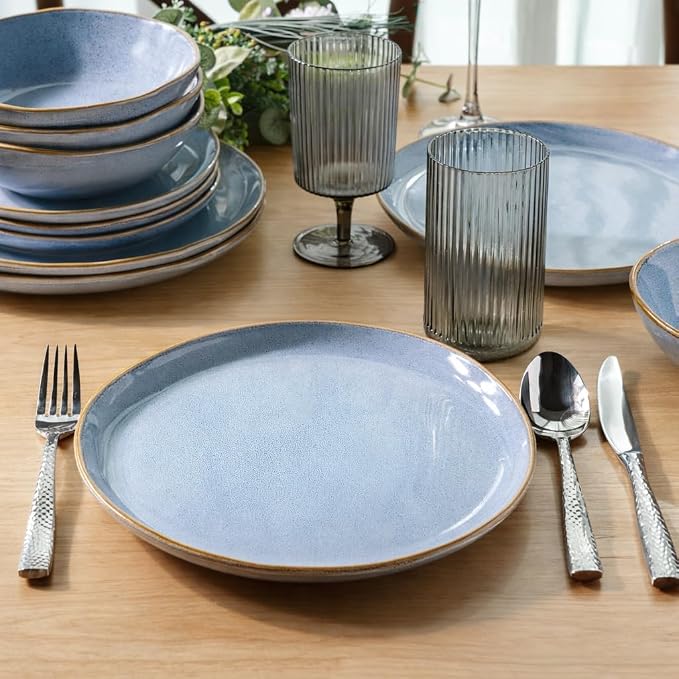 AmorArc Ceramic Dinnerware Sets,Handmade Reactive Glaze Stoneware Plates and Bowls Sets,Highly Scratch Resistant | Dishwasher & Microwave Safe Dishes Set,Service for 4 (12pc)