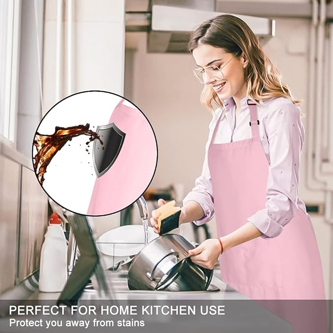 Jubatus 12 Pack 100% Cotton Aprons Bulk with 2 Pockets Cooking Chef Kitchen Adjustable Bib Apron for Women Men, Pink