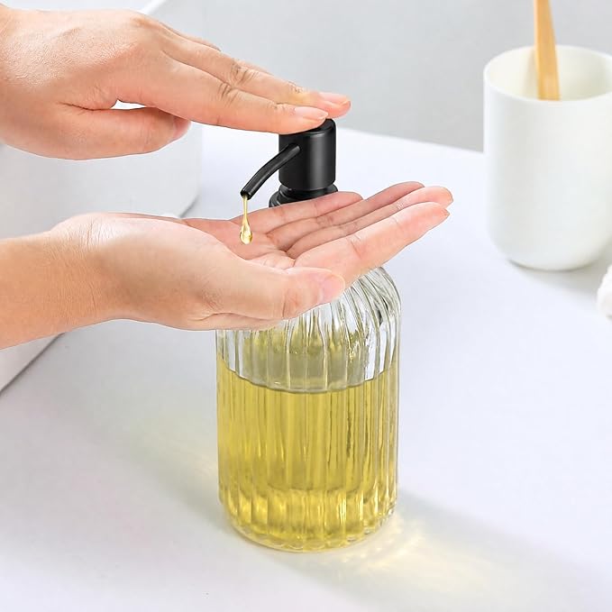Clear Glass Soap Dispenser with Matte Black 304 Rustproof Stainless Steel Pump 18oz for Kitchen and Bathroom Hand Soap Dispenser Bottle