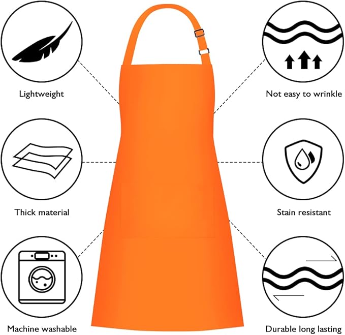Jubatus 2 Pack 100% Cotton Aprons with 2 Pockets Cooking Chef Kitchen Adjustable Bib Apron for Women Men, Orange