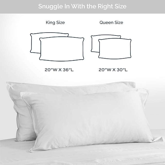Pillow Cases Queen Size Set of 2 Pillowcases 100% Viscose from Bamboo Cooling Pillowcases, Soft & Breathable Pillow Case with Envelope Closure, White Pillow Cases (White)