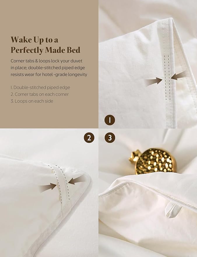 BPC Goose Feather Down Fiber Comforter Twin Size – 100% Organic Cotton Cover, 750 Fill Power Extra Fluffy All Season Duvet Insert, Medium Warmth (68"x90", White)